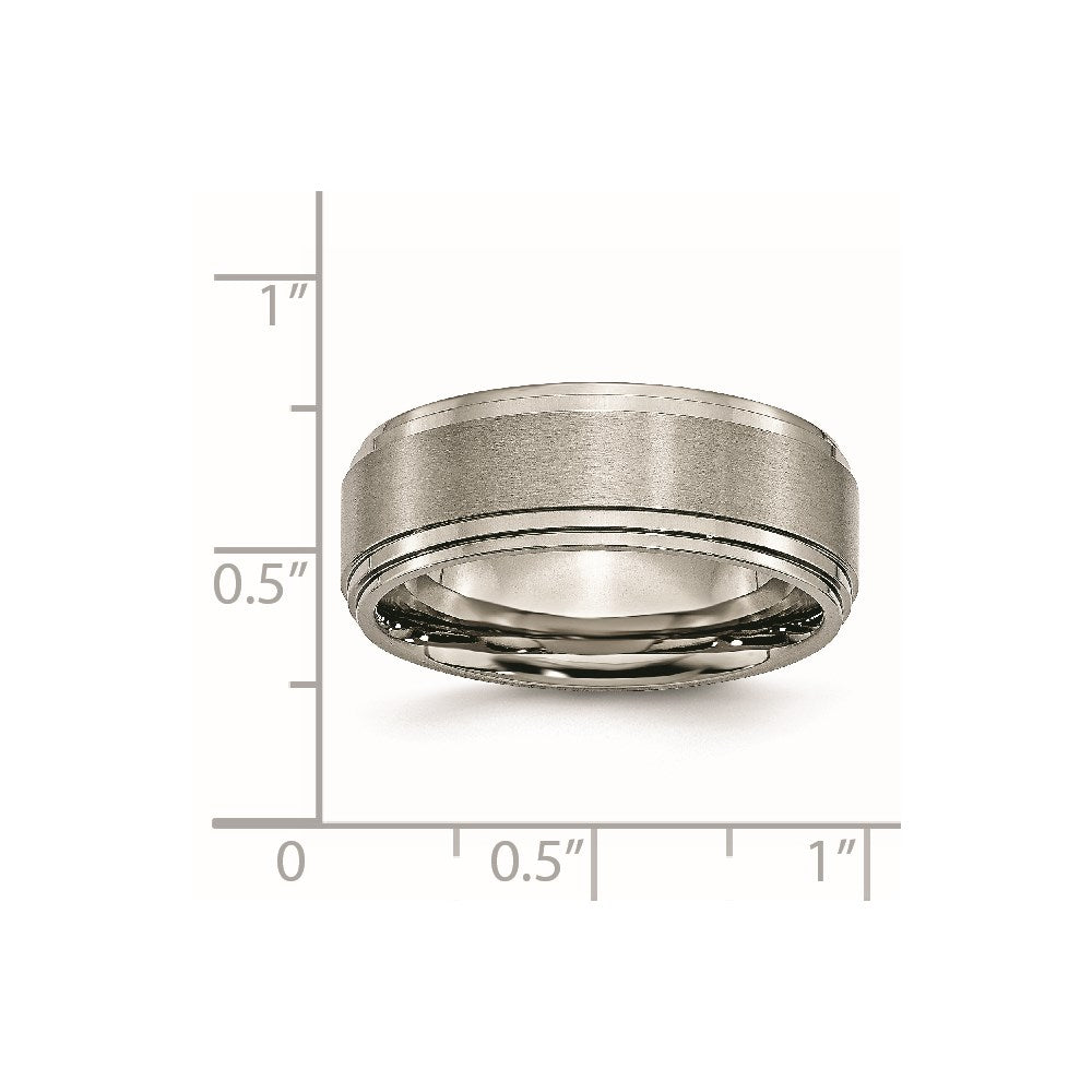 Titanium Brushed Center 8mm Double Step Ridged Edge Band