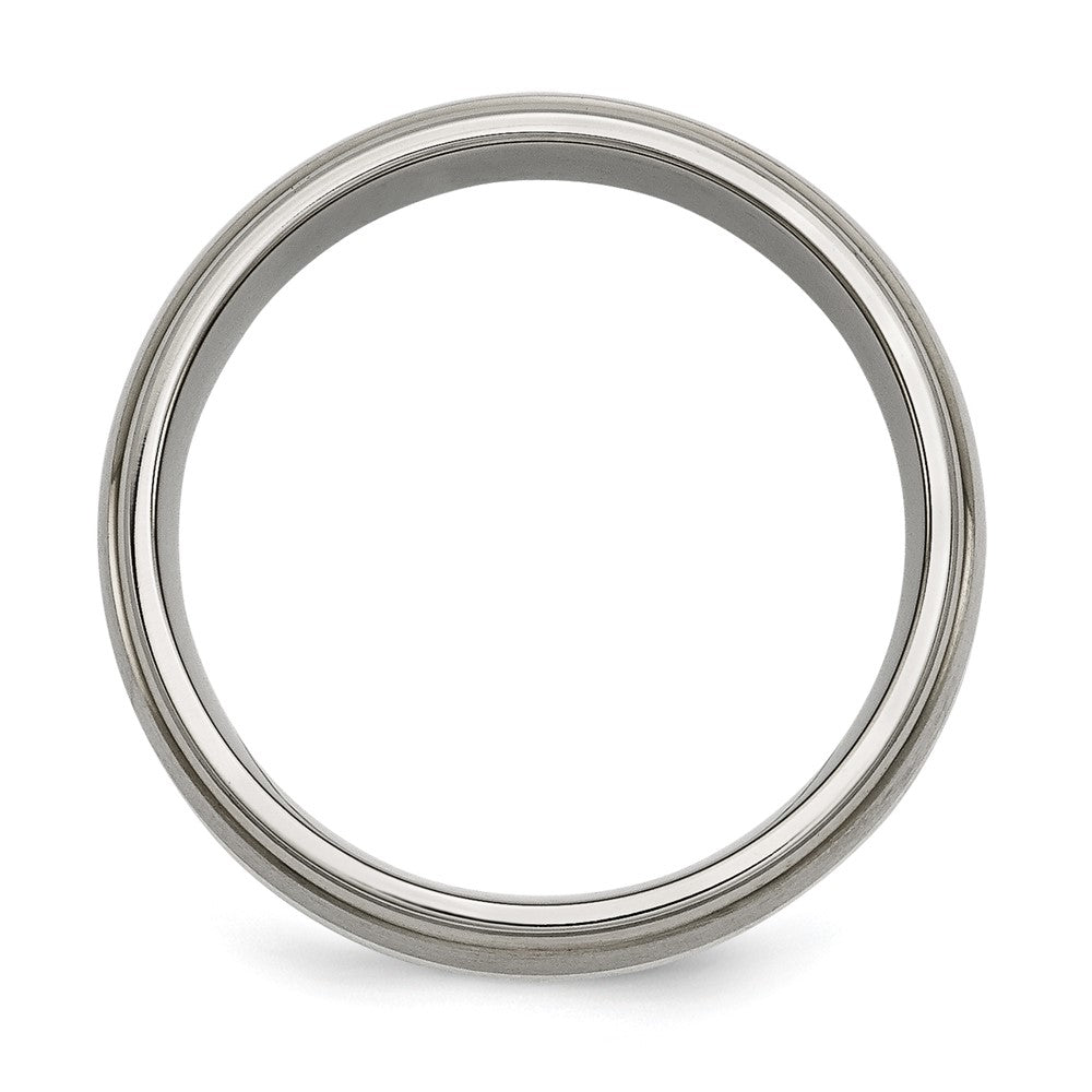 Titanium Brushed/Polished w/Sterling Silver Inlay 8mm Ridged Edge Band