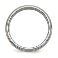 Titanium Brushed/Polished w/Sterling Silver Inlay 8mm Ridged Edge Band