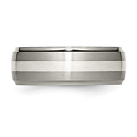 Titanium Brushed/Polished w/Sterling Silver Inlay 8mm Ridged Edge Band
