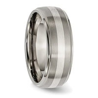 Titanium Brushed/Polished w/Sterling Silver Inlay 8mm Ridged Edge Band