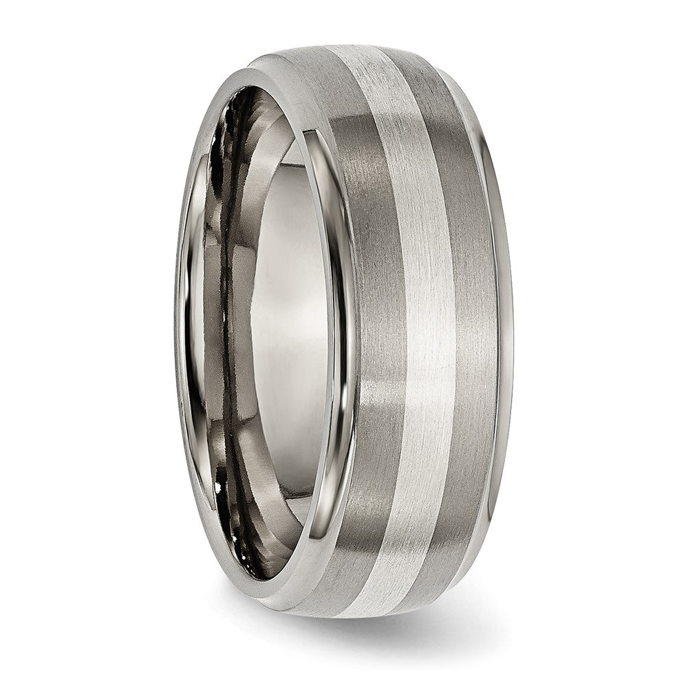 Titanium Brushed/Polished w/Sterling Silver Inlay 8mm Ridged Edge Band