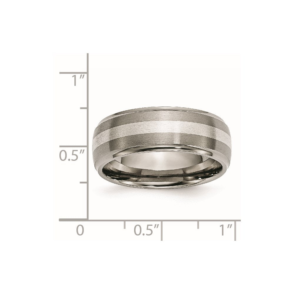 Titanium Brushed/Polished w/Sterling Silver Inlay 8mm Ridged Edge Band