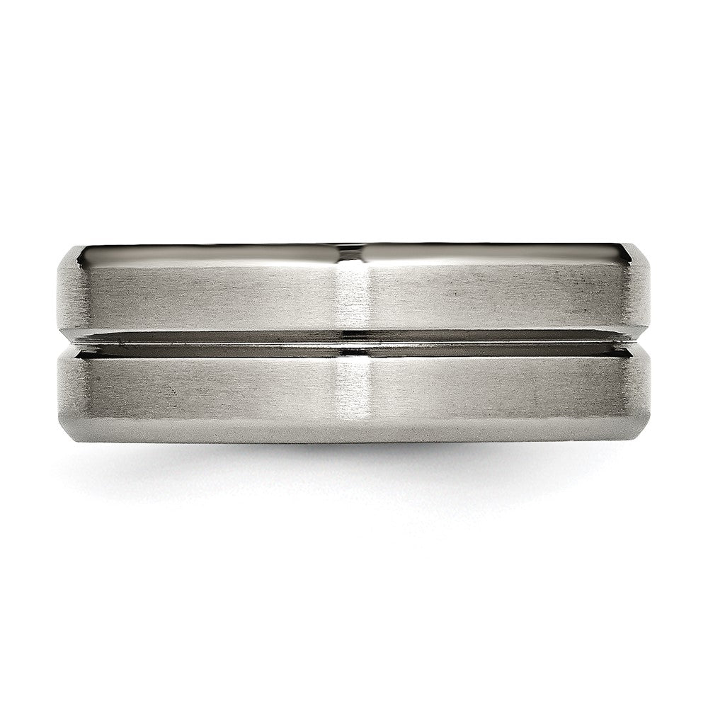 Titanium Brushed and Polished 8mm Grooved Beveled Edge Band