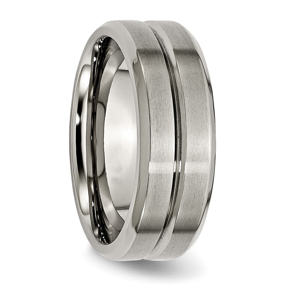 Titanium Brushed and Polished 8mm Grooved Beveled Edge Band