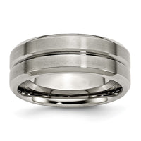 Titanium Brushed and Polished 8mm Grooved Beveled Edge Band