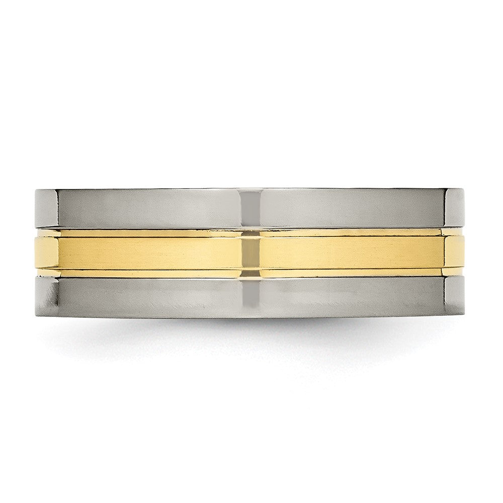 Titanium Polished Yellow IP-plated 7mm Grooved Band