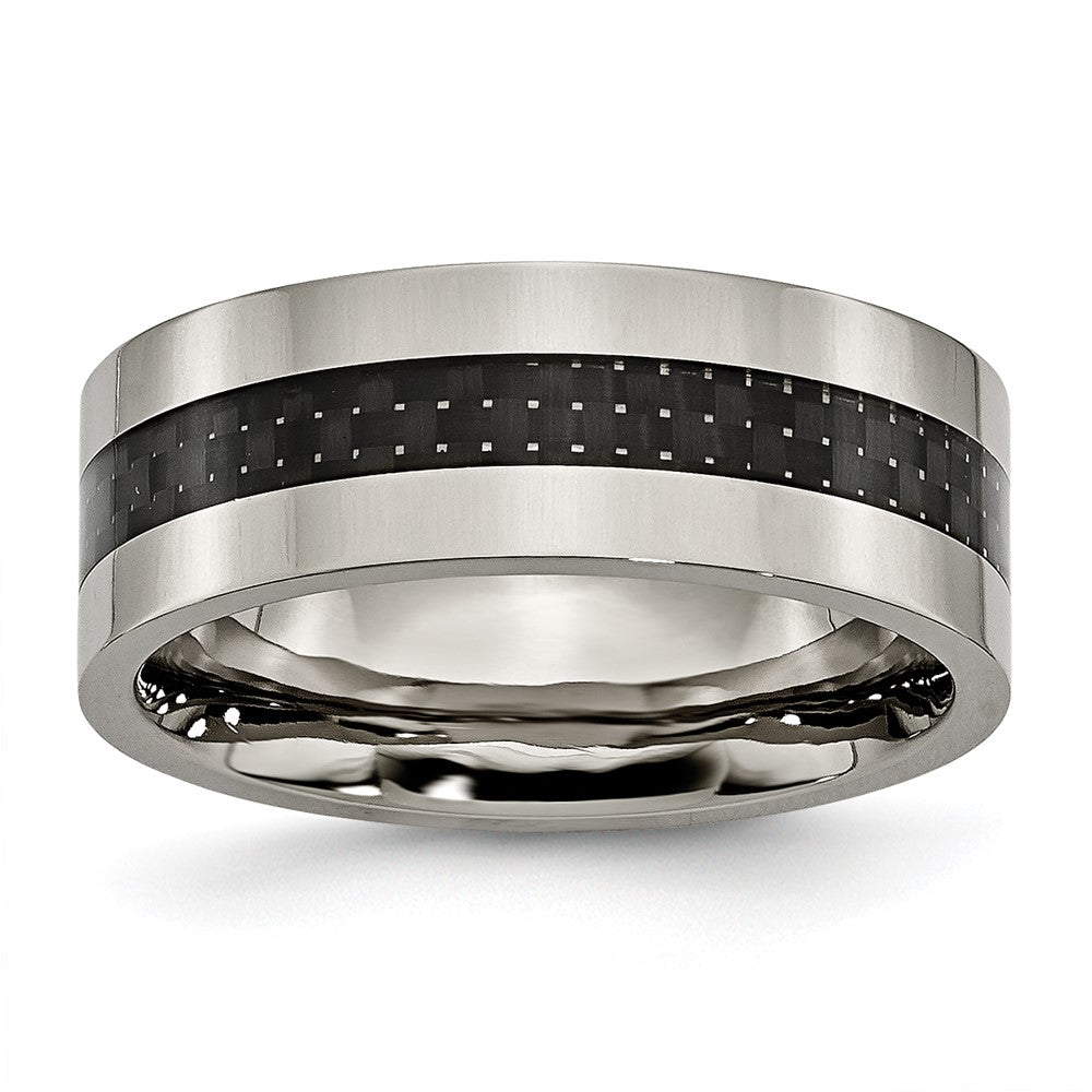 Titanium Polished w/Black Carbon Fiber Inlay Flat 8mm Band