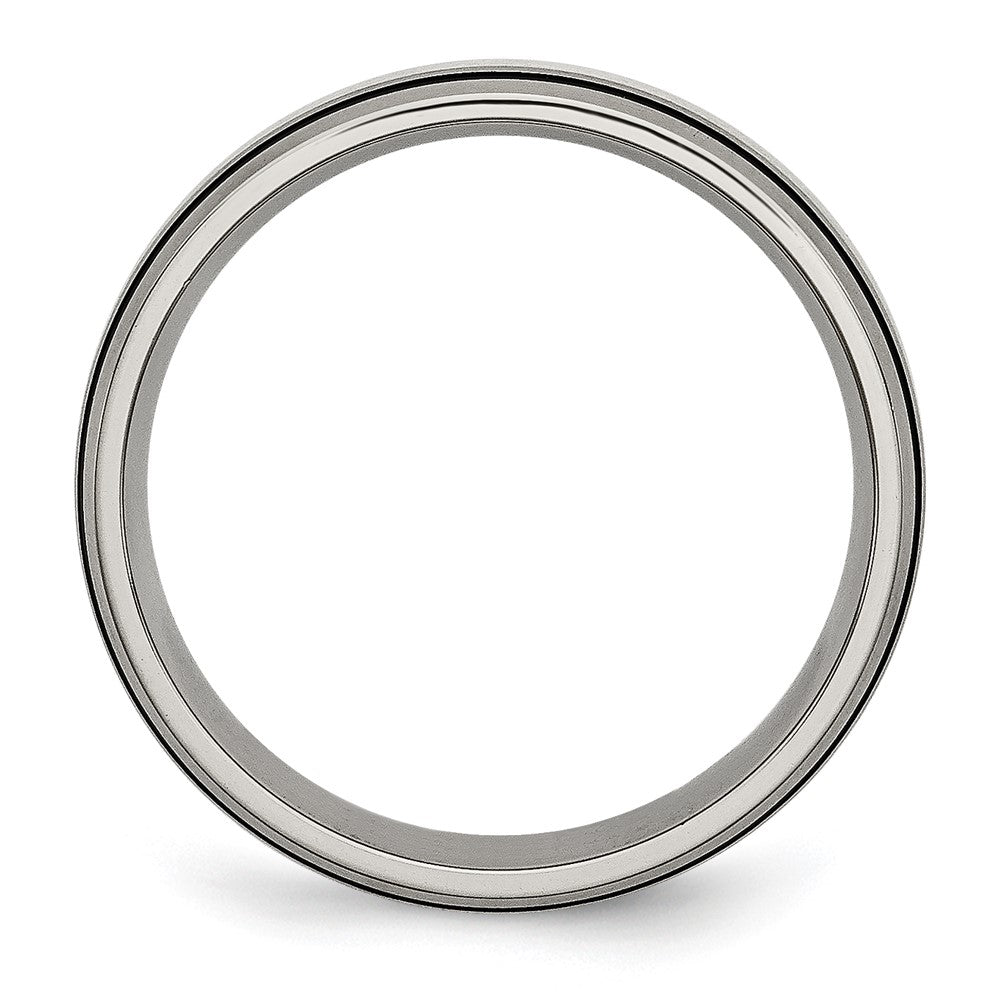 Titanium Antiqued Brushed Center Sterling Silver Inlay 6mm Grooved Band