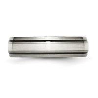 Titanium Antiqued Brushed Center Sterling Silver Inlay 6mm Grooved Band