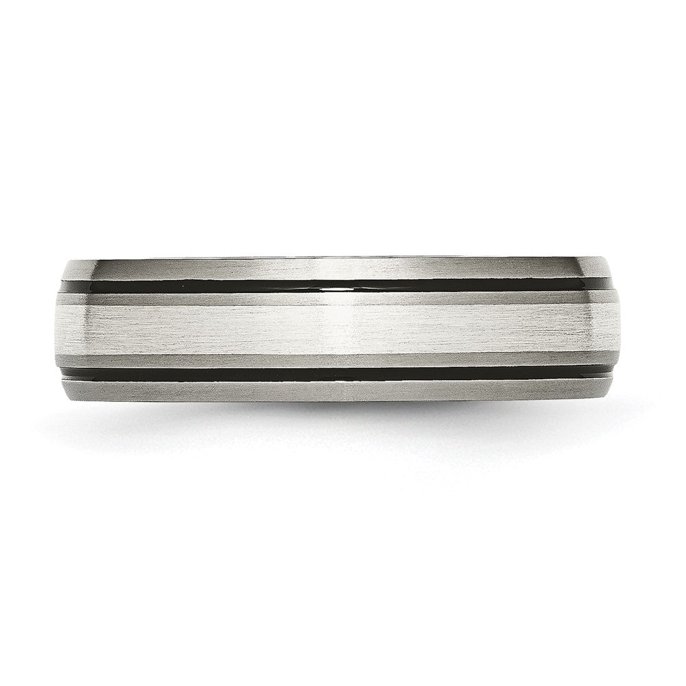Titanium Antiqued Brushed Center Sterling Silver Inlay 6mm Grooved Band