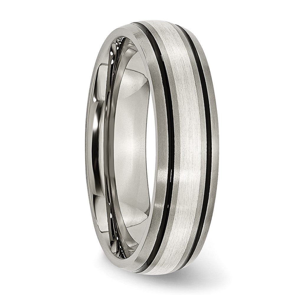 Titanium Antiqued Brushed Center Sterling Silver Inlay 6mm Grooved Band