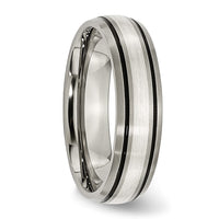 Titanium Antiqued Brushed Center Sterling Silver Inlay 6mm Grooved Band