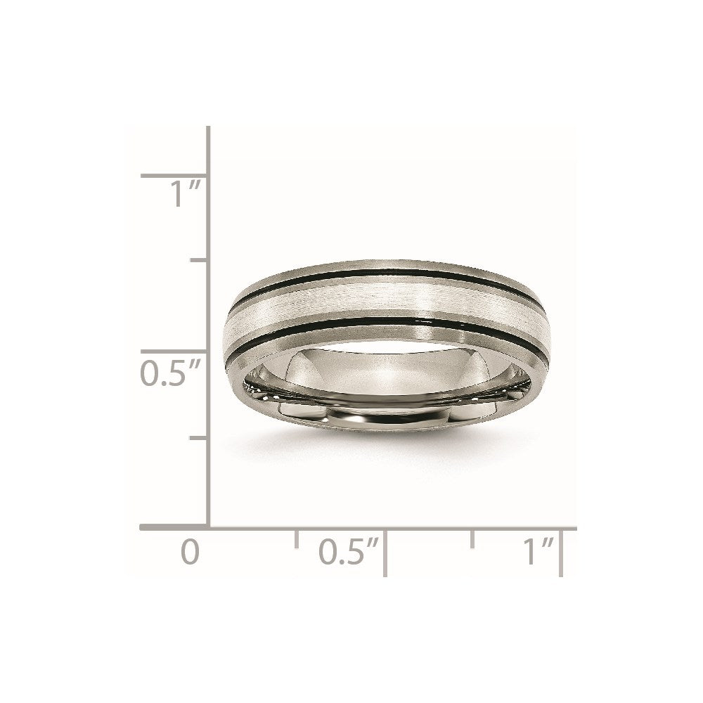 Titanium Antiqued Brushed Center Sterling Silver Inlay 6mm Grooved Band