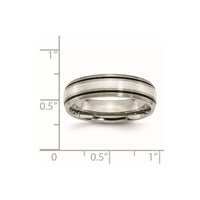 Titanium Antiqued Brushed Center Sterling Silver Inlay 6mm Grooved Band