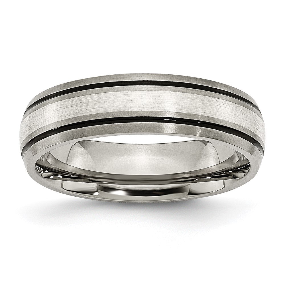 Titanium Antiqued Brushed Center Sterling Silver Inlay 6mm Grooved Band