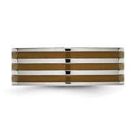 Titanium Polished Brown Enamel Striped 8mm Flat Band