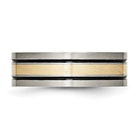 Titanium Antiqued and Brushed w/14k Yellow Inlay 7mm Flat Band