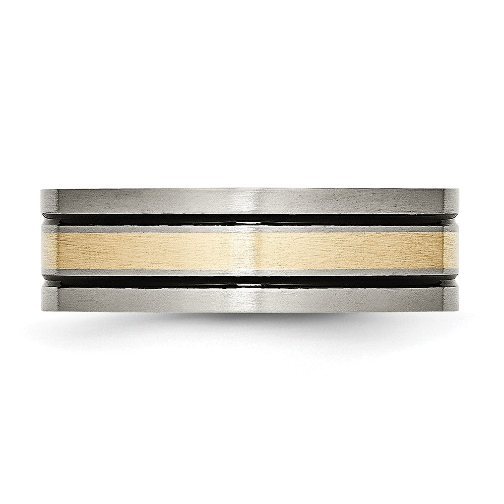 Titanium Antiqued and Brushed w/14k Yellow Inlay 7mm Flat Band
