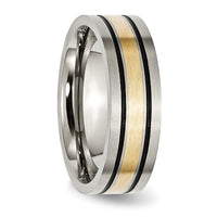 Titanium Antiqued and Brushed w/14k Yellow Inlay 7mm Flat Band