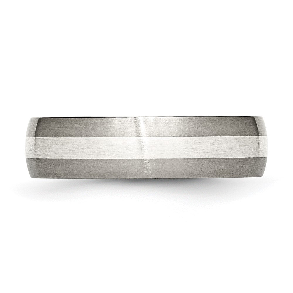 Titanium Brushed w/Sterling Silver Inlay 6mm Band