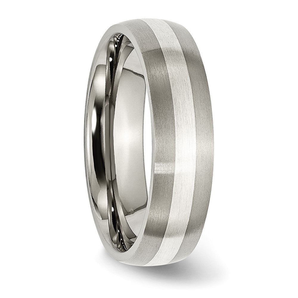Titanium Brushed w/Sterling Silver Inlay 6mm Band