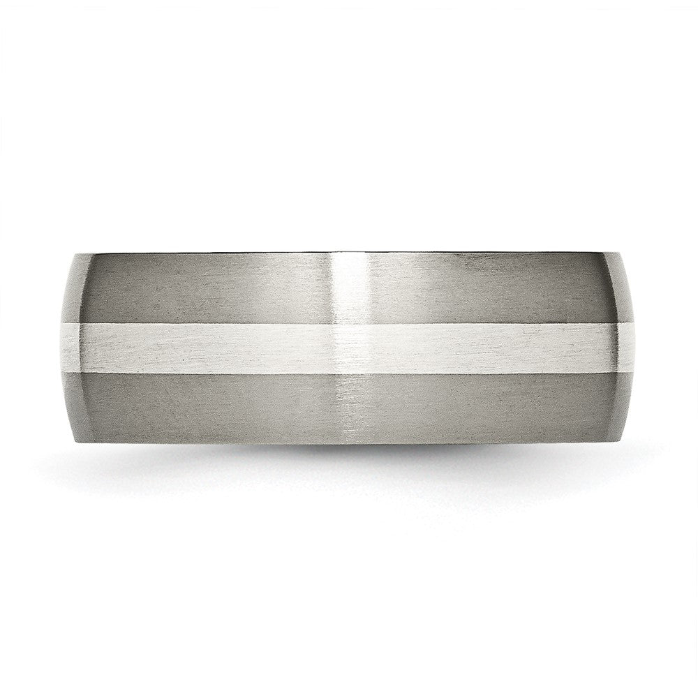 Titanium Brushed w/Sterling Silver Inlay 8mm Band