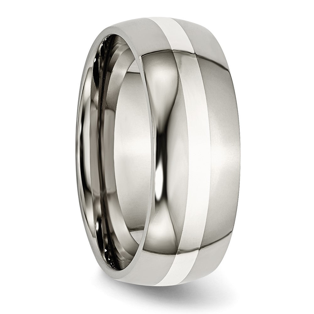 Titanium Polished w/Sterling Silver Inlay 8mm Band