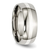 Titanium Polished w/Sterling Silver Inlay 8mm Band