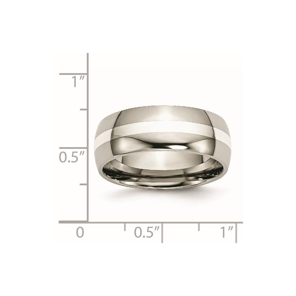 Titanium Polished w/Sterling Silver Inlay 8mm Band