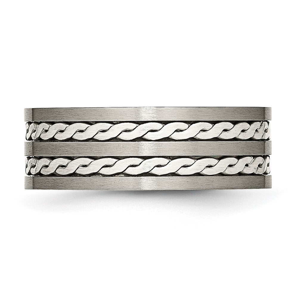 Titanium Antiqued & Brushed w/Sterling Silver Braided Inlay 8mm Band
