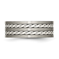 Titanium Antiqued & Brushed w/Sterling Silver Braided Inlay 8mm Band