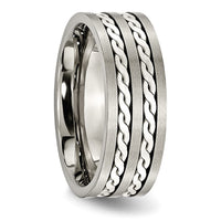 Titanium Antiqued & Brushed w/Sterling Silver Braided Inlay 8mm Band