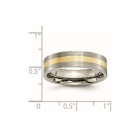 Titanium Brushed w/14k Yellow Inlay 6mm Flat Band