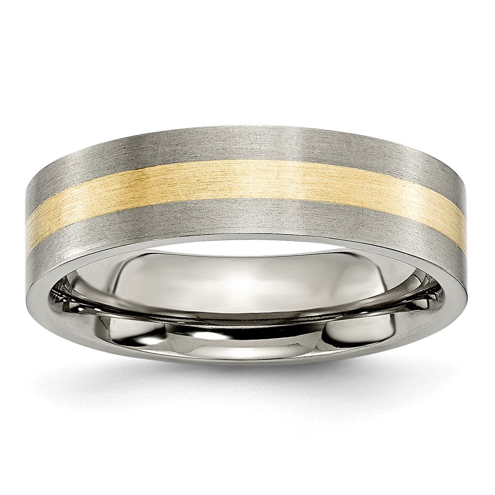 Titanium Brushed w/14k Yellow Inlay 6mm Flat Band