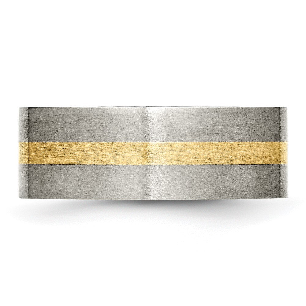 Titanium Brushed w/14k Yellow Inlay 8mm Flat Band