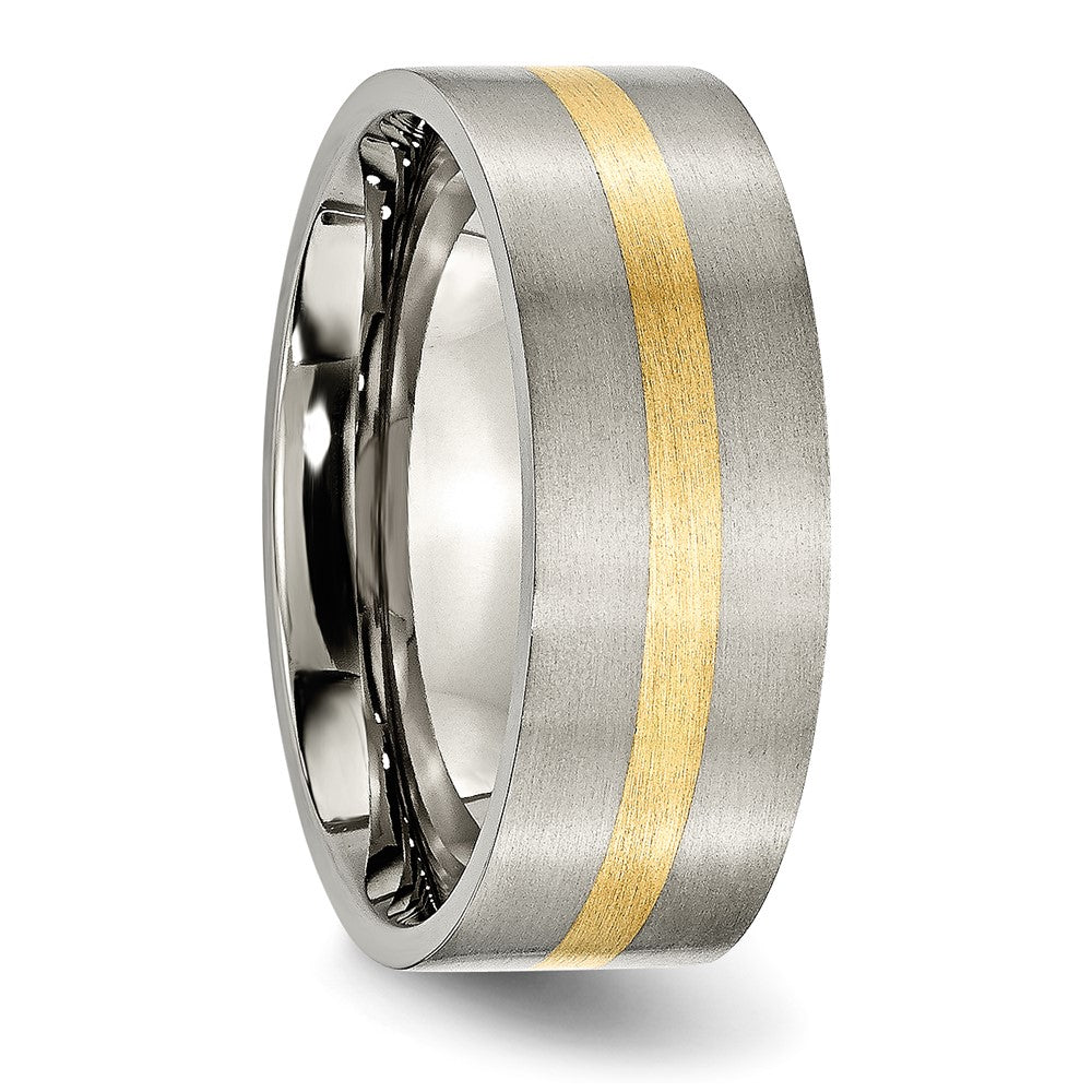 Titanium Brushed w/14k Yellow Inlay 8mm Flat Band