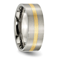 Titanium Brushed w/14k Yellow Inlay 8mm Flat Band