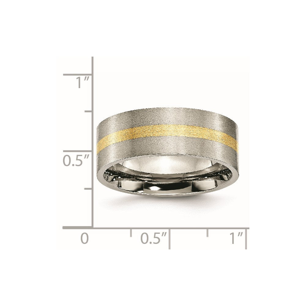 Titanium Brushed w/14k Yellow Inlay 8mm Flat Band