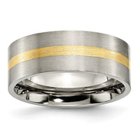 Titanium Brushed w/14k Yellow Inlay 8mm Flat Band