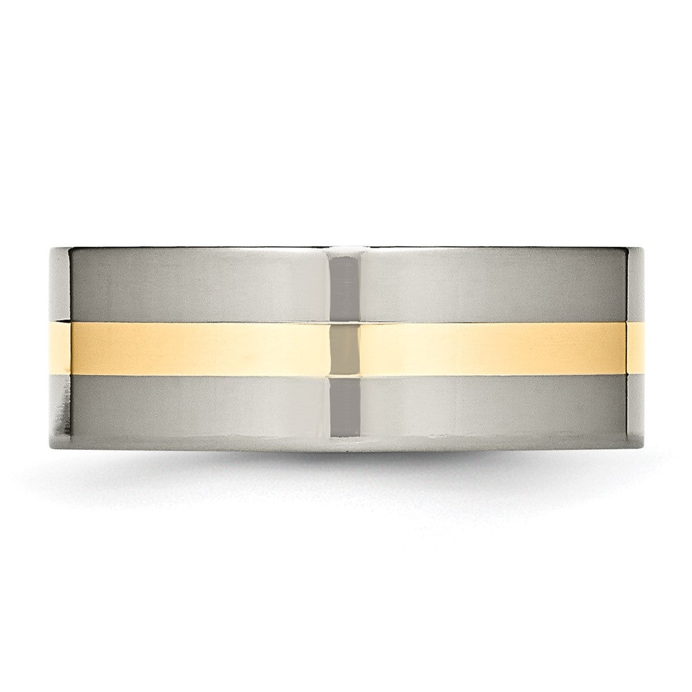 Titanium Polished w/14k Yellow Inlay 8mm Flat Band