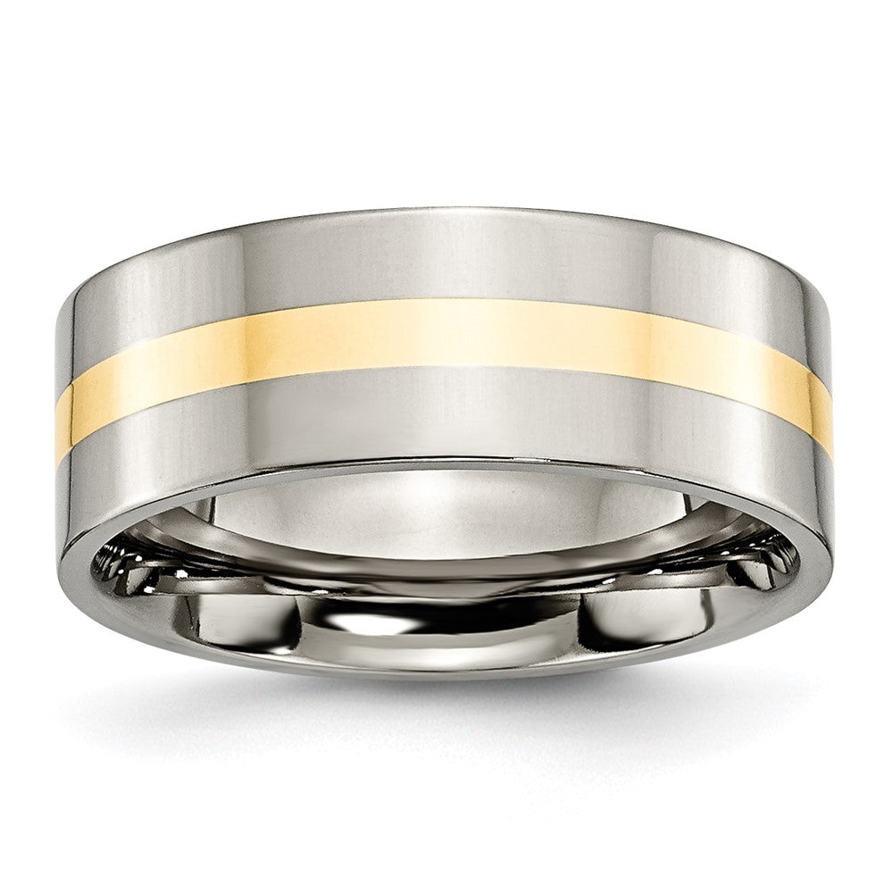 Titanium Polished w/14k Yellow Inlay 8mm Flat Band