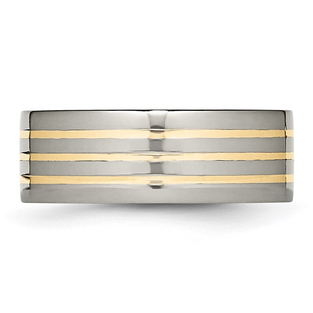 Titanium Polished w/14k Yellow Inlay 8mm Flat Band