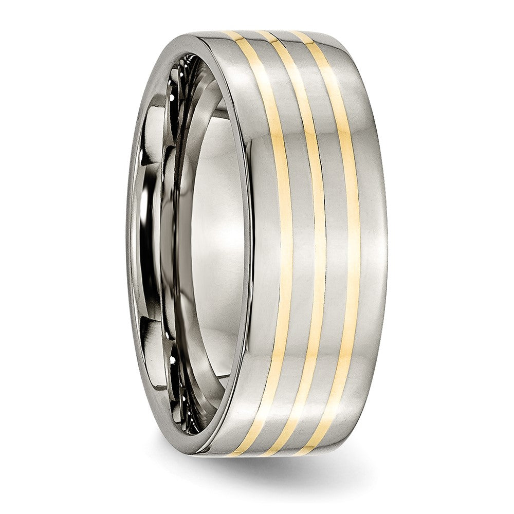 Titanium Polished w/14k Yellow Inlay 8mm Flat Band
