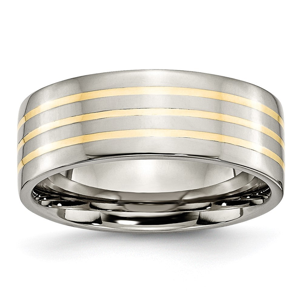 Titanium Polished w/14k Yellow Inlay 8mm Flat Band