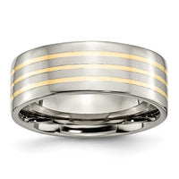 Titanium Polished w/14k Yellow Inlay 8mm Flat Band