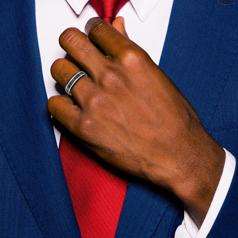 Titanium Brushed and Polished Black IP-plated 7mm Grooved Band