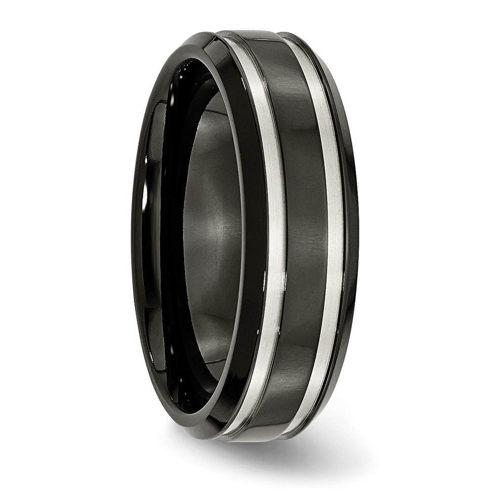 Titanium Brushed and Polished Black IP-plated 7mm Grooved Band