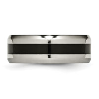 Titanium Polished Black Enamel 8mm Beveled Edge Band