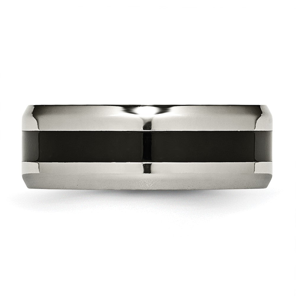 Titanium Polished Black Enamel 8mm Beveled Edge Band